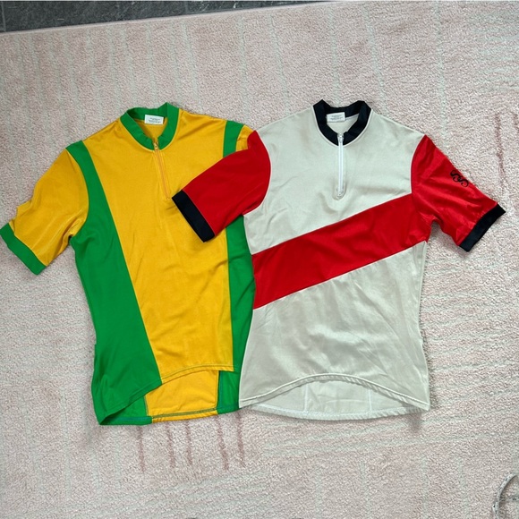 2 Vintage Schnaubelt Shorts Cycling Jerseys 1/4 Zip Yellow Green Tan Red Black M - Picture 1 of 14
